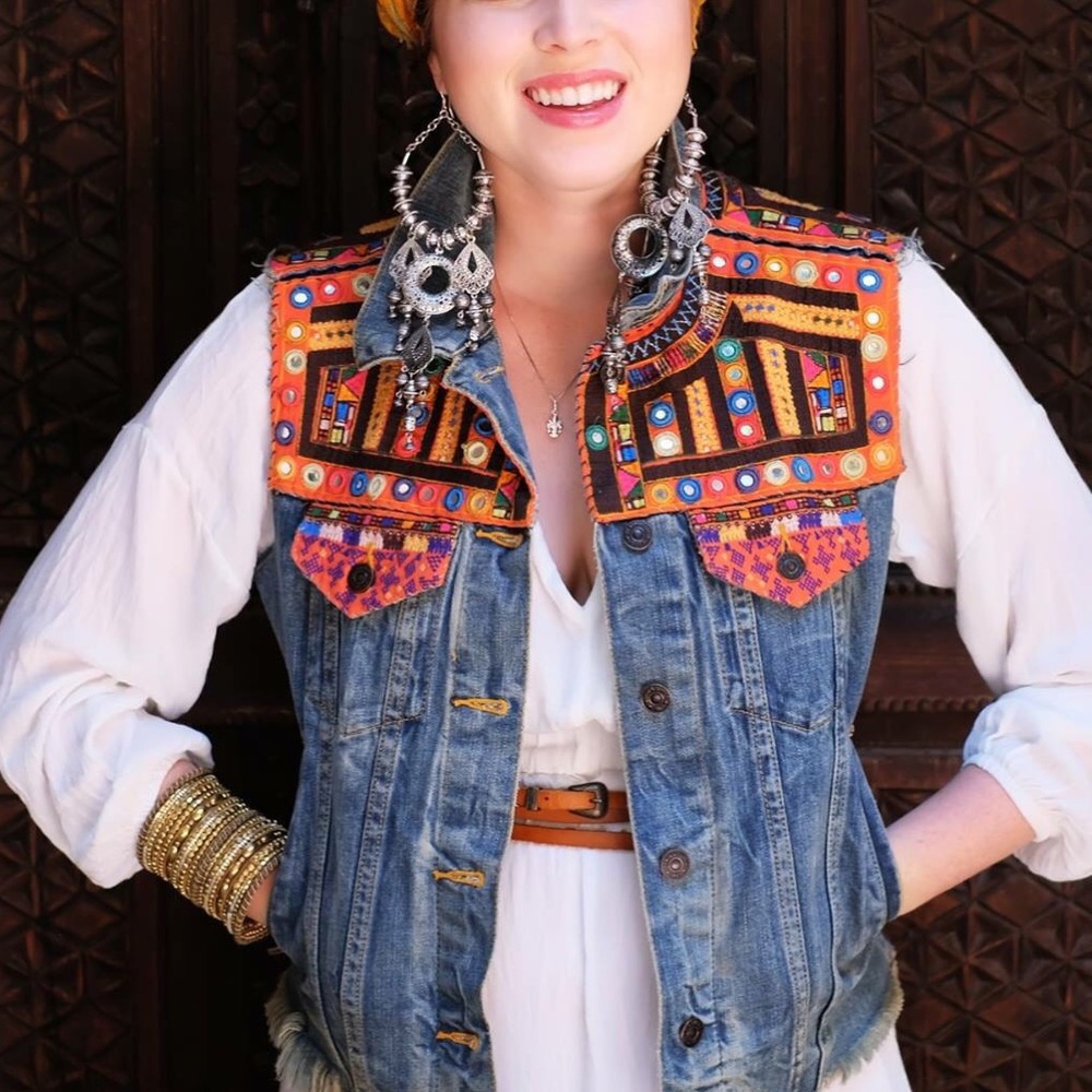 Embroidered Bohemian Jean Vest